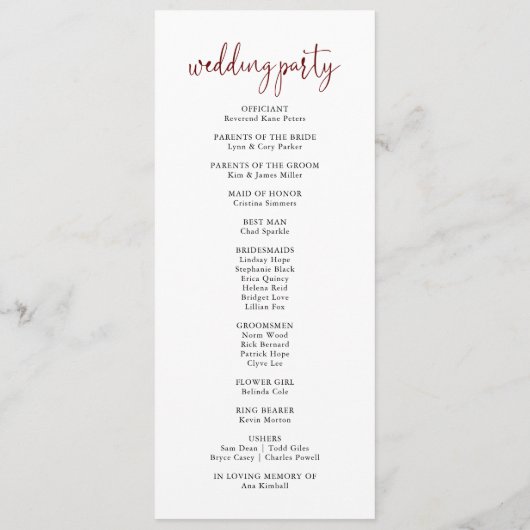 Burgundy Pink Blush Bloral Wedding Programm (Rückseite)