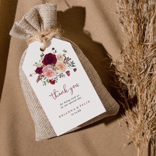 Burgundy Pink Blush Bloral Wedding Vielen Dank Geschenkanhänger