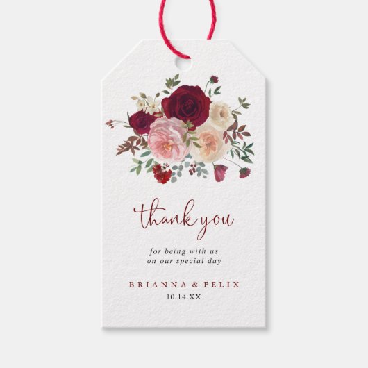 Burgundy Pink Blush Bloral Wedding Vielen Dank Geschenkanhänger (Vorderseite)