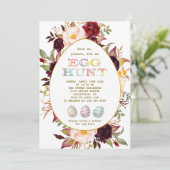 Burgundy Pink Blush Blume Gold Ei Hunt Osterfest Einladung (Stehend Vorderseite)