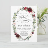 Burgundy Pink Blush Blumengrün Brautparty Einladung (Stehend Vorderseite)