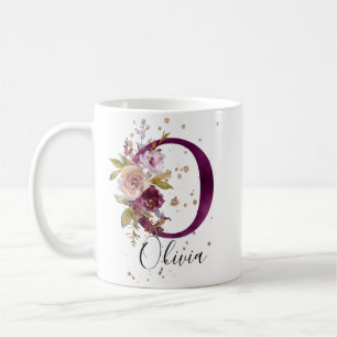 Burgundy Pink Blush Floral Letter O Monogram Kaffeetasse