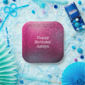 Burgundy Pink Bokeh Hearts Birthday Pappteller (Party)