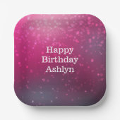 Burgundy Pink Bokeh Hearts Birthday Pappteller (Vorderseite)