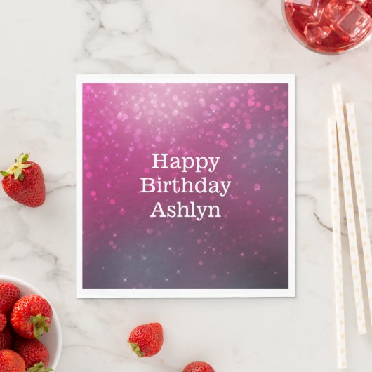 Burgundy Pink Bokeh Hearts Birthday Serviette (Beispiel)