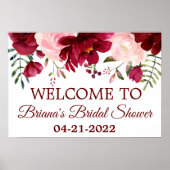 Burgundy Pink Brautparty Bloral Welcome Poster (Vorne)
