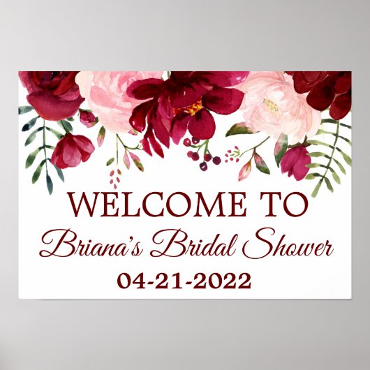 Burgundy Pink Brautparty Bloral Welcome Poster (Vorne)