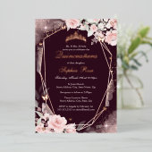 Burgundy Pink Butterfly Floral Quinceanera Folieneinladung (Stehend vorne)