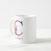 Burgundy Pink Cream Floral Letter C Monogram Kaffeetasse (Vorderseite Links)