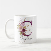 Burgundy Pink Cream Floral Letter C Monogram Kaffeetasse (Links)