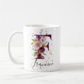 Burgundy Pink Cream Floral Letter F Monogram Kaffeetasse (Links)