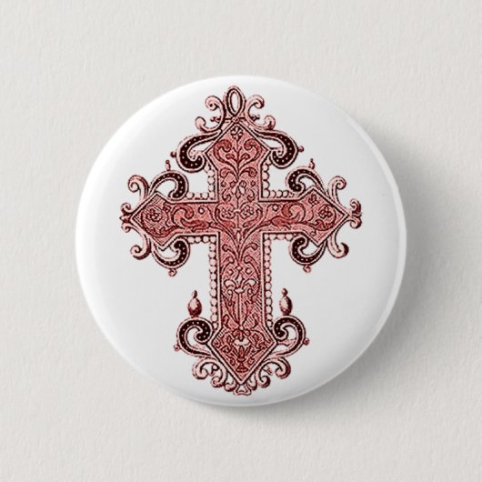 Burgundy Pink Cross Vintag Art Round Button! Button (Vorderseite)