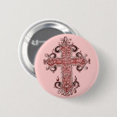 Burgundy Pink Cross Vintag Art Round Button! Button (Vorne & Hinten)