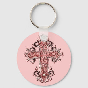 Burgundy Pink Cross Vintag Art Schlüsselkette! Schlüsselanhänger