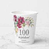 Burgundy Pink Floral 100. Geburtstag Pappbecher (Vorderseite)