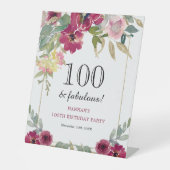 Burgundy Pink Floral 100. Geburtstag Sockelschild (Vorderseite)