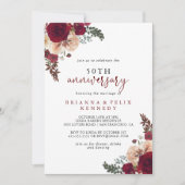 Burgundy Pink Floral 50. Hochzeitstag Einladung (Vorderseite)