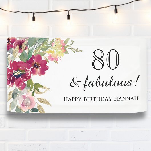 Burgundy Pink Floral 80. Geburtstag Banner