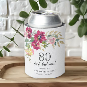 Burgundy Pink Floral 80. Geburtstag Dosenkühler