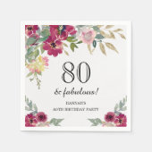 Burgundy Pink Floral 80. Geburtstag Serviette (Vorderseite)