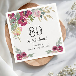 Burgundy Pink Floral 80. Geburtstag Serviette