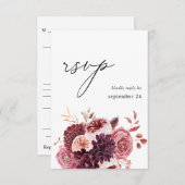 Burgundy & Pink Floral 8B Mahlzeit UAWG RSVP Karte (Vorne/Hinten)