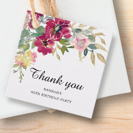 Burgundy Pink Floral 90. Geburtstag Vielen Dank Geschenkanhänger
