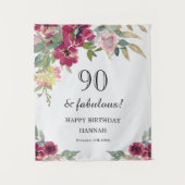 Burgundy Pink Floral 90. Geburtstag Wandteppich (Vorderseite)