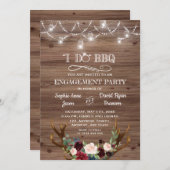 Burgundy Pink Floral Antlers I DO GRILLEN Verlobun Einladung (Vorne/Hinten)