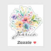 Burgundy Pink Floral Bouquet Persönlicher Name Aufkleber (Blatt)