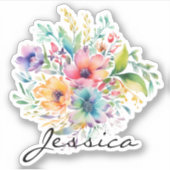 Burgundy Pink Floral Bouquet Persönlicher Name Aufkleber (Vorderseite)