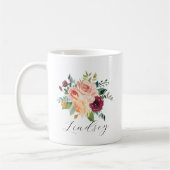 Burgundy Pink Floral Bouquet Script Name Kaffeetasse (Links)