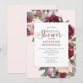 Burgundy Pink Floral Bridal Shower Einladung (Vorne/Hinten)