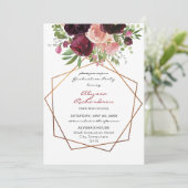 Burgundy & Pink Floral & Frame Graduation Party v2 Einladung (Stehend Vorderseite)