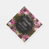 Burgundy Pink Floral Glitzer Black 18. Geburtstag Serviette (Ecke)