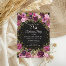 Burgundy Pink Floral Glitzer Black 21. Geburtstag