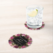 Burgundy Pink Floral Glitzer Black Birthday Untersetzer (Vor Ort)