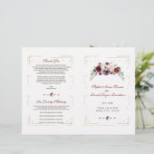 Burgundy Pink Floral Gold Glitzer Wedding Program (Stehend Vorderseite)