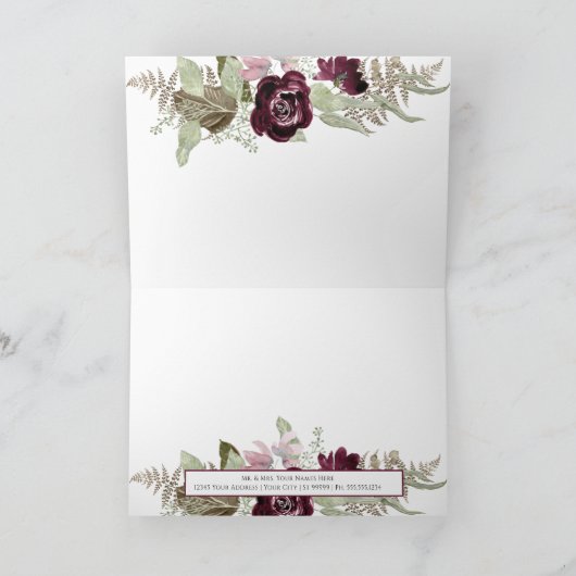 Burgundy Pink Floral Gold White Pumpkin Vielen Dan Karte (Innenseite)