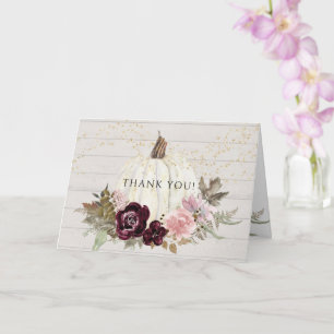 Burgundy Pink Floral Gold White Pumpkin Vielen Dan Karte