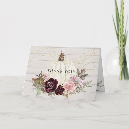 Burgundy Pink Floral Gold White Pumpkin Vielen Dan Karte (Vorderseite)