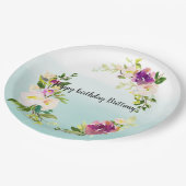 Burgundy Pink Floral Mint Ombre Wasserfarbe Pappteller (Schrägansicht)