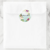 Burgundy Pink Floral Mint Ombre Wasserfarbe Runder Aufkleber (Tasche)