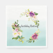 Burgundy Pink Floral Mint Ombre Wasserfarbe Serviette (Vorderseite)