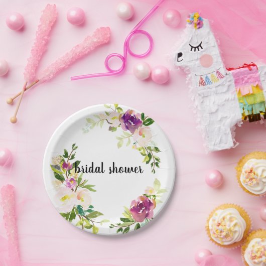 Burgundy Pink Floral Pappteller (Party)