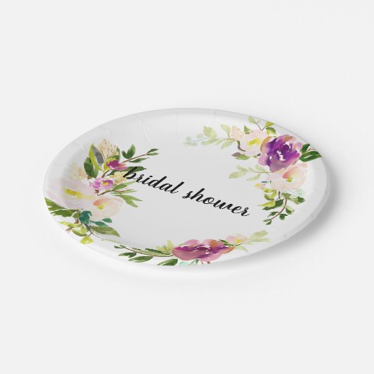 Burgundy Pink Floral Pappteller (Schrägansicht)