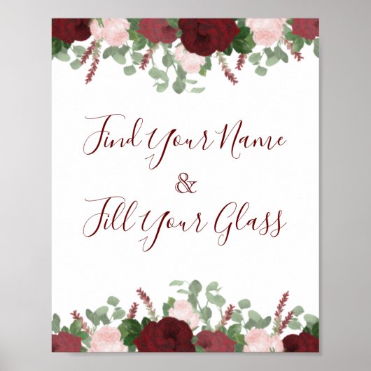 Burgundy Pink Floral Rose Brautparty Dekoration (Vorne)