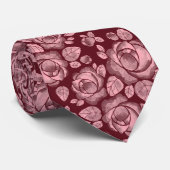 Burgundy Pink Floral Rose Pattern Neck Tie Krawatte (Gerollt)