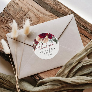 Burgundy Pink Floral Vielen Dank Gastgeschenk Hoch Runder Aufkleber