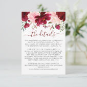 Burgundy Pink Floral Wedding Begleitkarte (Stehend Vorderseite)